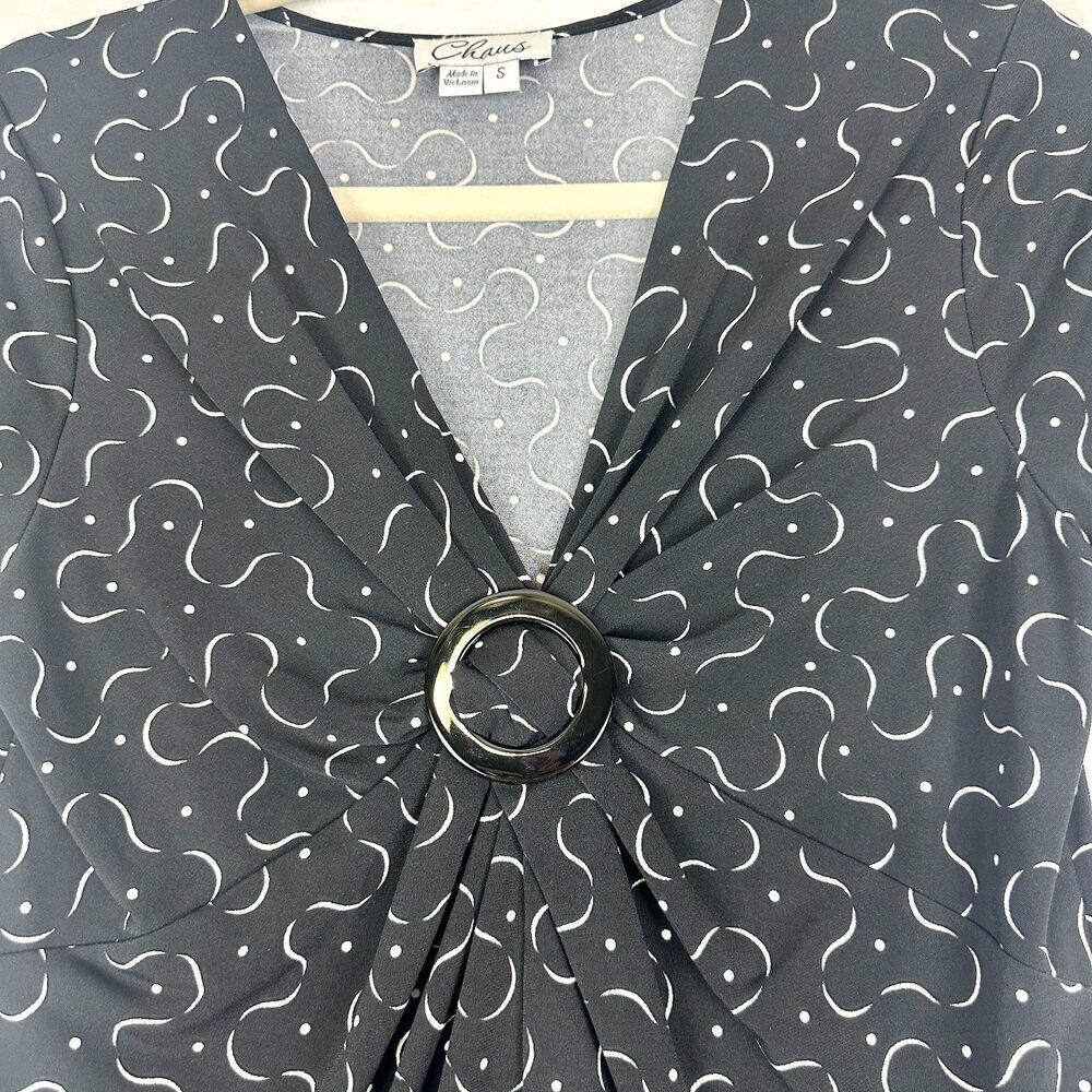 Vintage Chaus Y2K Babydoll Top Size Small Whimsigoth Print Short Sleeve Black - Picture 3 of 5